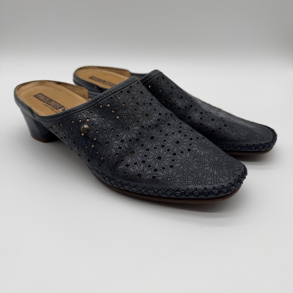 Pikolinos Women's Gomera Embossed Leather Mules Denim Blue Size EU 40 US 9-9.5